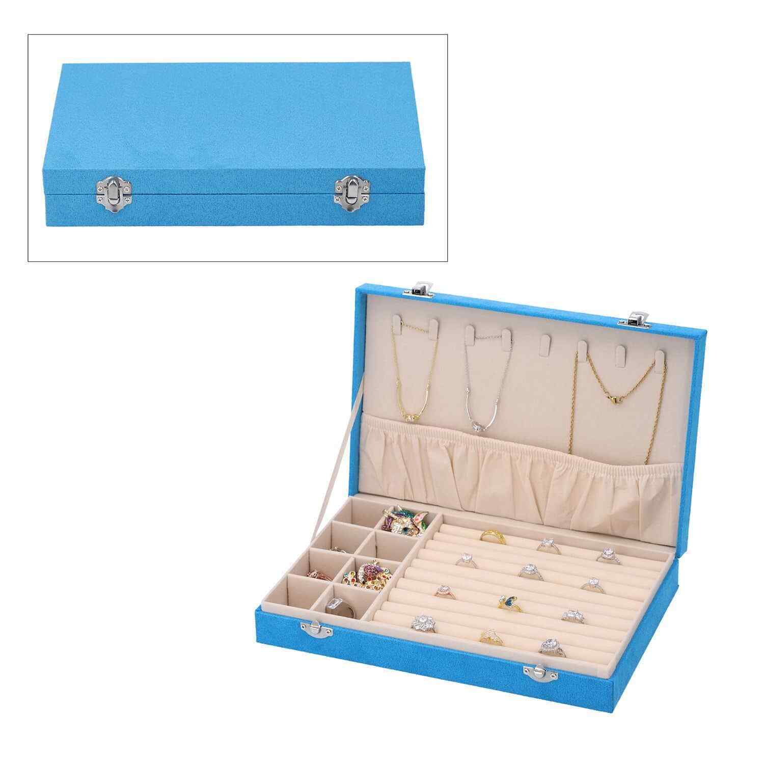 Turquoise Jewelry Organizer Box Blue Velvet with Anti Tarnish Lining Lock Gifts