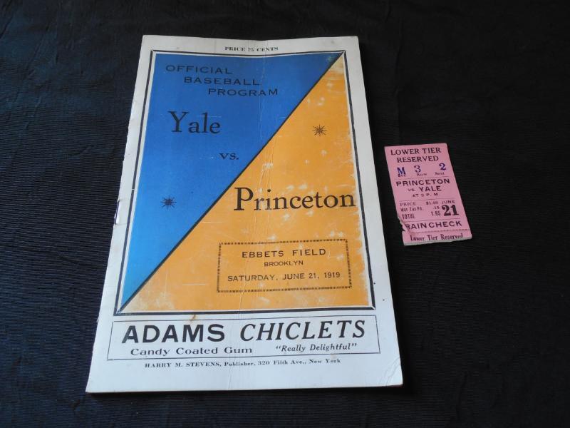 Vintage June 21 1919 Princeton VS Yale Official Baseball Program w/ Ticket Stub
