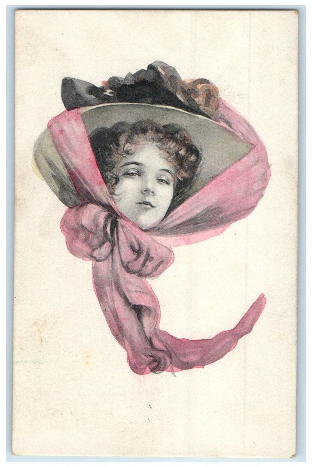 c1910's Pretty Woman Head Big Flowers Manistee Michigan MI Antique Postcard