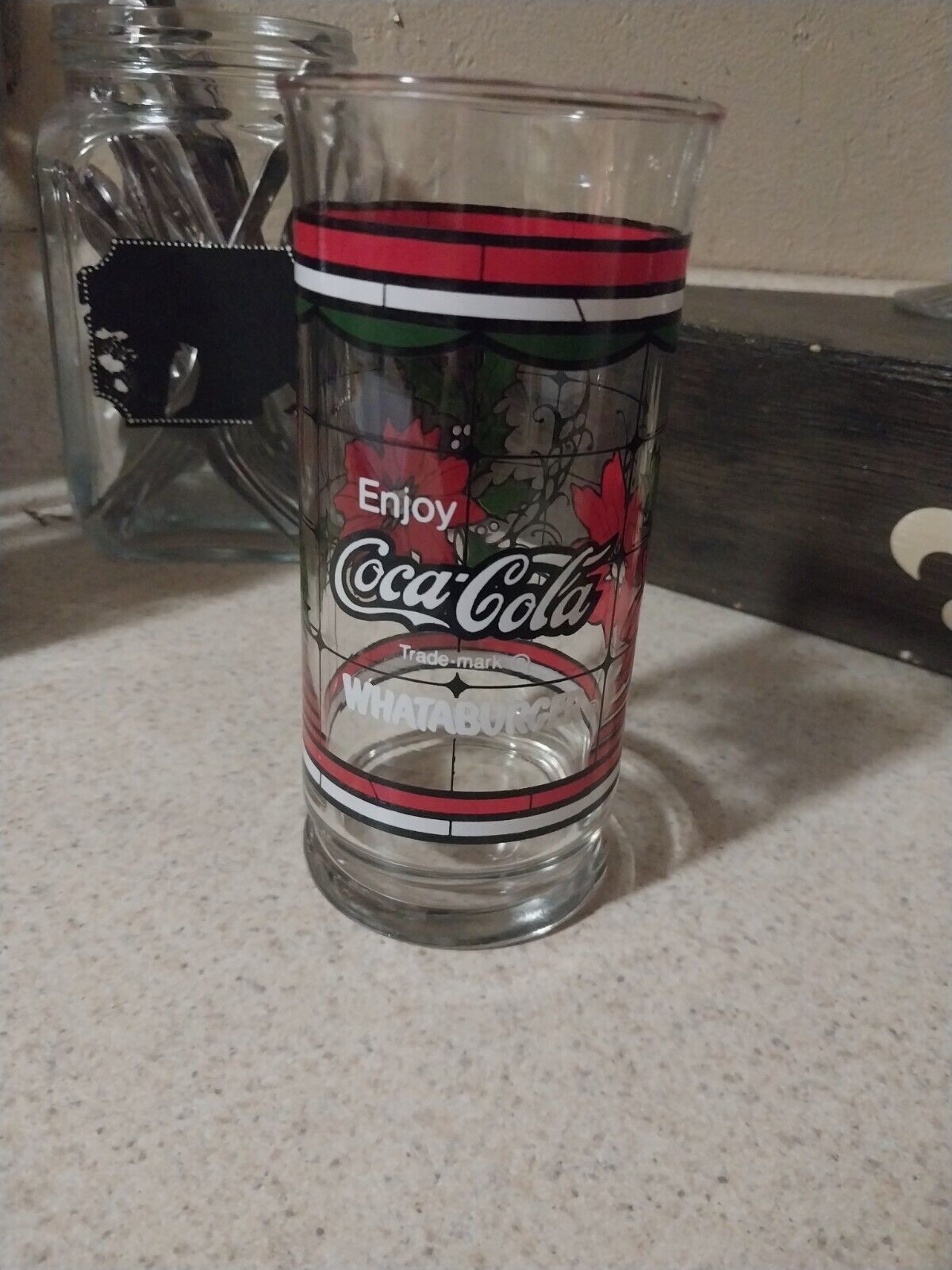  8 Coca-Cola Whataburger Poinsettia Christmas Glass, 6 Inches, Coke Collectible