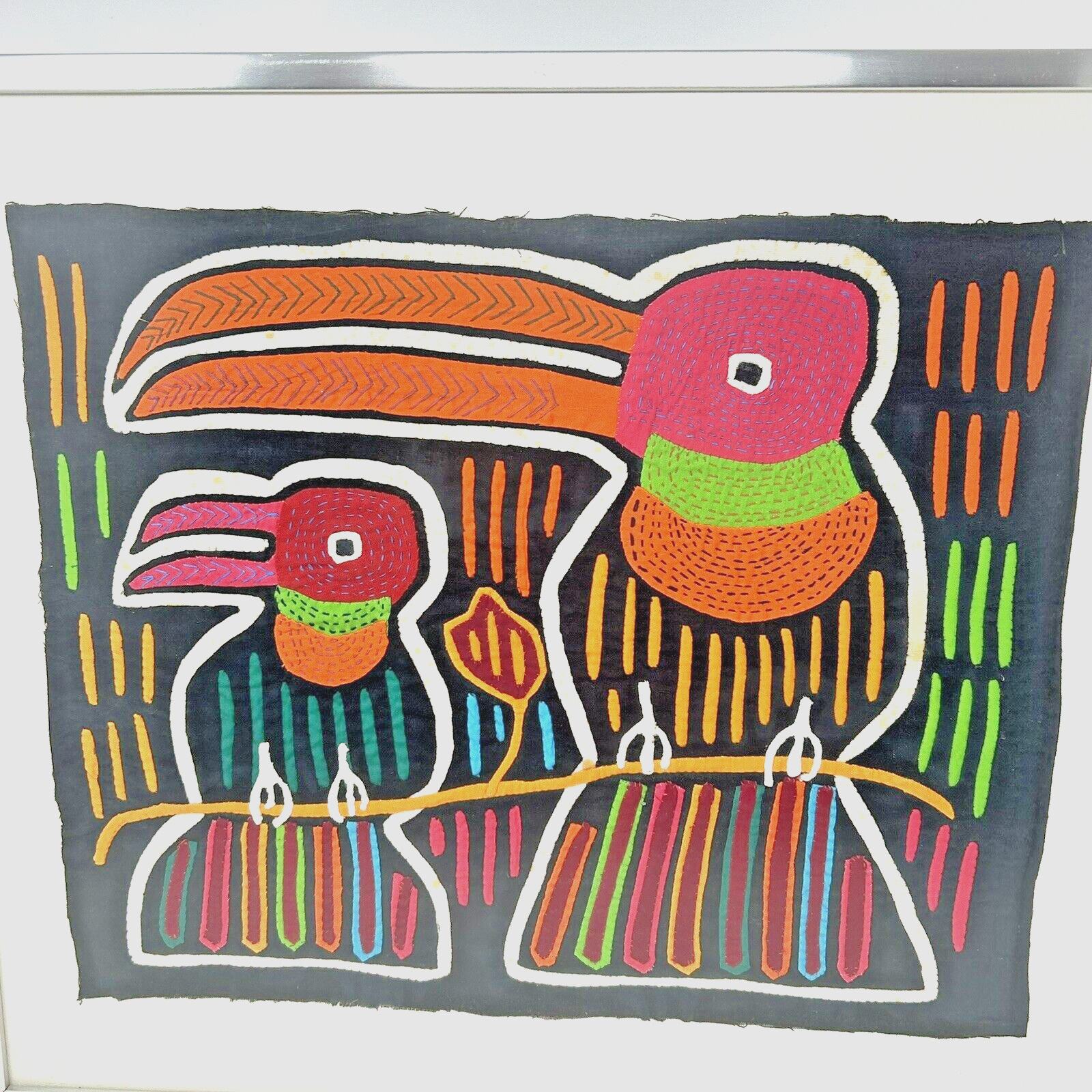 vintage Panama Mola Textile Folk Art Toucan Birds Beautiful 1960s-ask Lower S&H