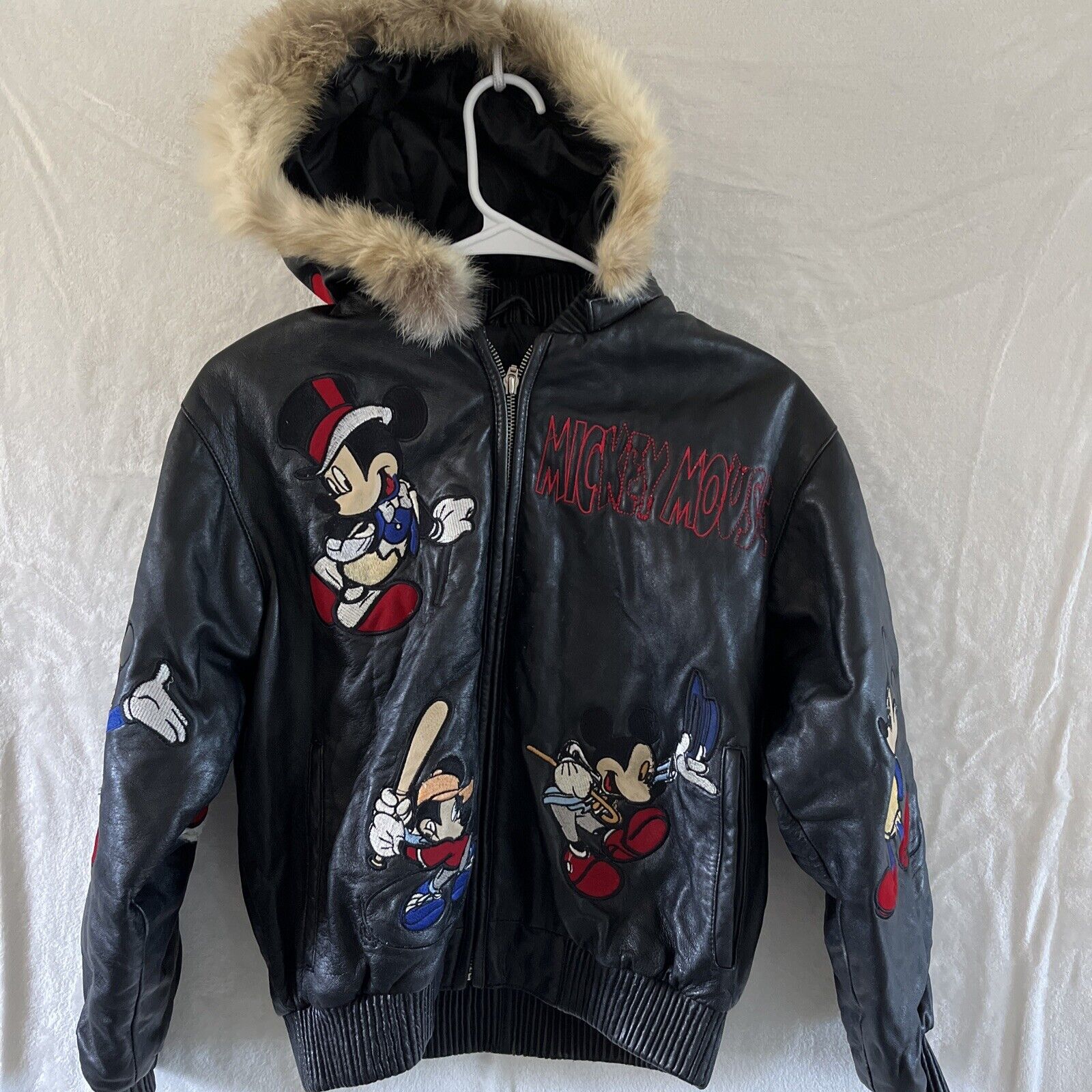 Mickey Mouse Leather Jacket Kids Size 3xl Disney Rare Heavy Lined Vintage 1990s