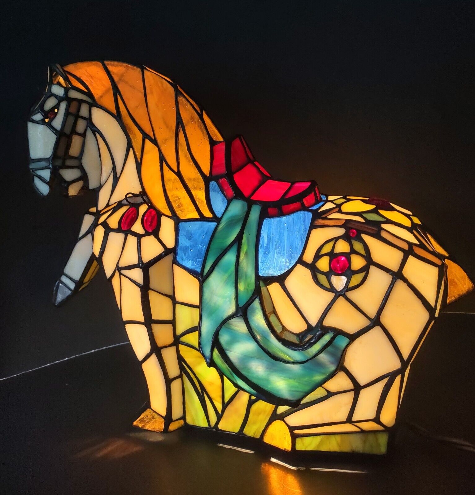 Huge Rare Stained Glass Horse Tiffany Style Pony Table Lamp Night Light