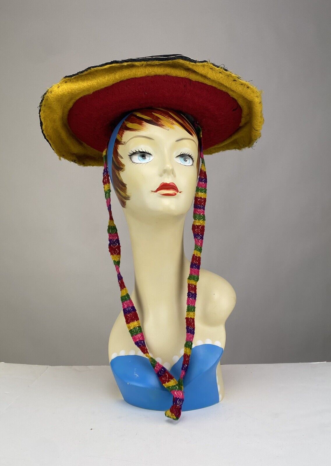 Antique Peruvian Quechuan Montera Andes handmade hat with bright colors, as is