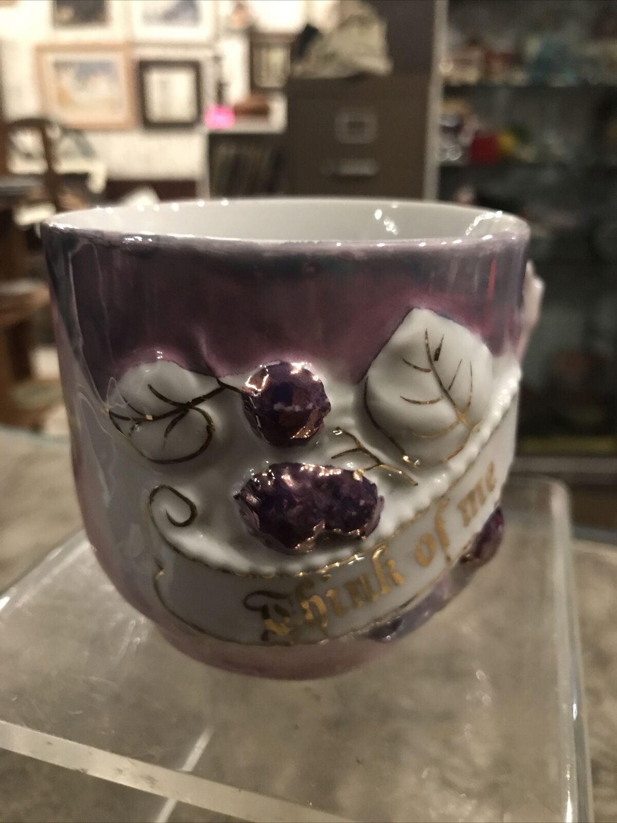 Vintage Antique Victorian Think Of Me Mug Purple Cup