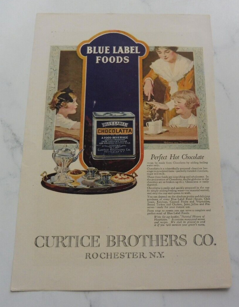VTG 1920 BLUE LABEL FOODS CHOCOLATE MAGAZINE PRINT AD US BRAND DRINK NY STEGER