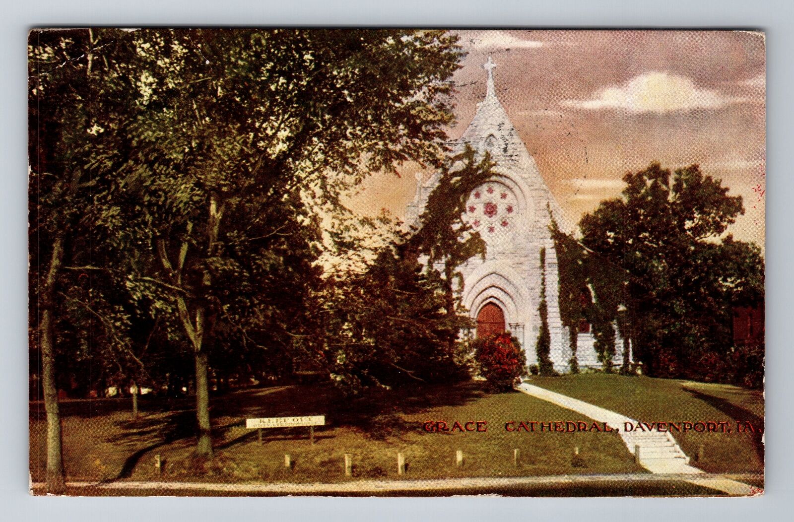 Davenport IA-Iowa, Grace Cathedral, Religion, Vintage c1903 Souvenir Postcard