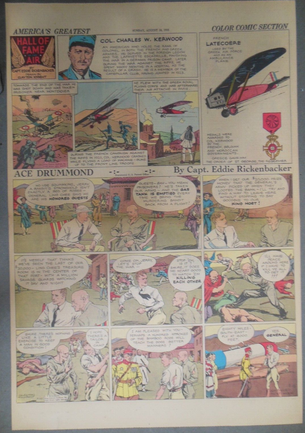 Ace Drummond Sunday by Capt Eddie Rickenbacker from 8/18/1935 Large Full Page 