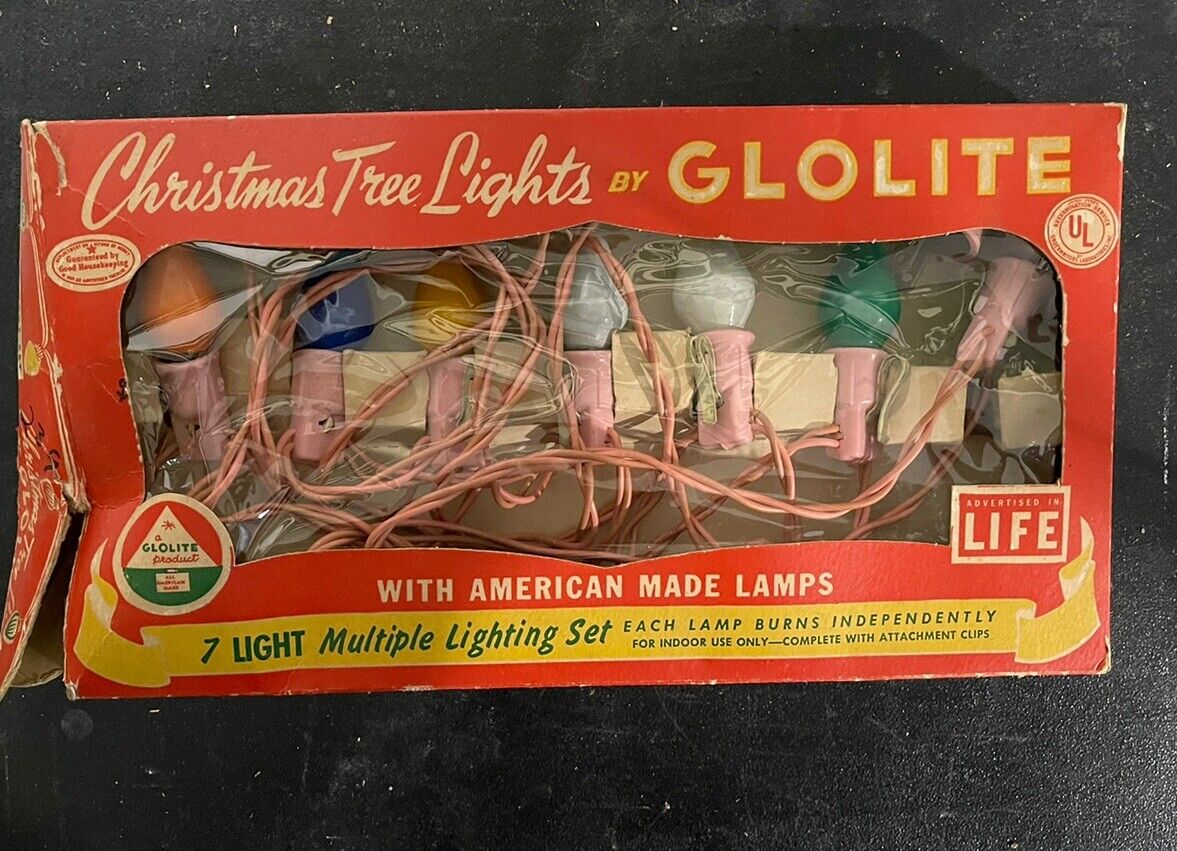 Vintage Glolite Christmas String Lights In Box Underwriter’s Laboratories Inc