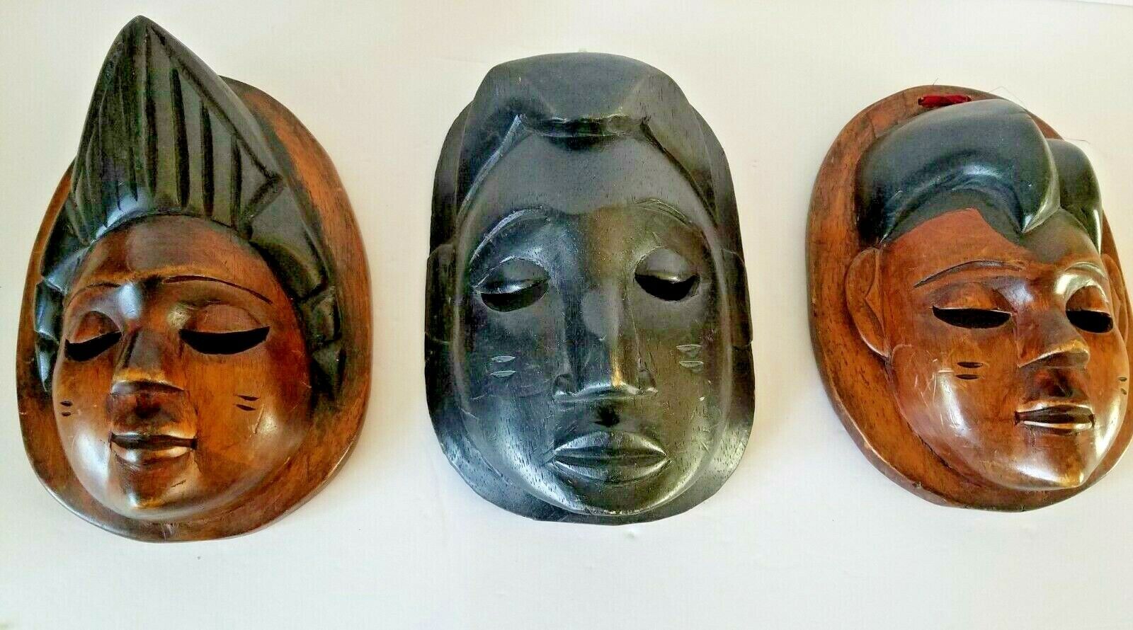 Vintage Hand Carved Indonesian 3 (three) Wood Masks