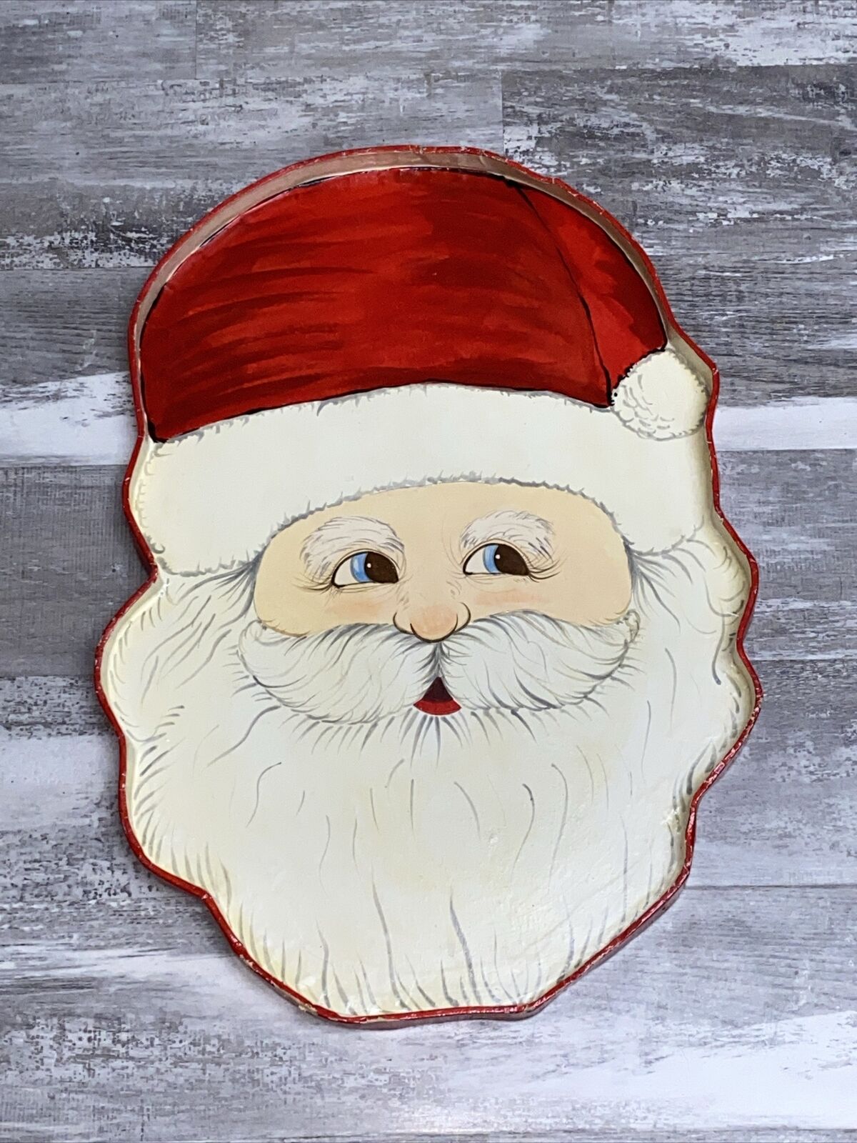 Huge VTG Paper Mache Santa Belsnickle Handmade Painted Christmas Serving Tray