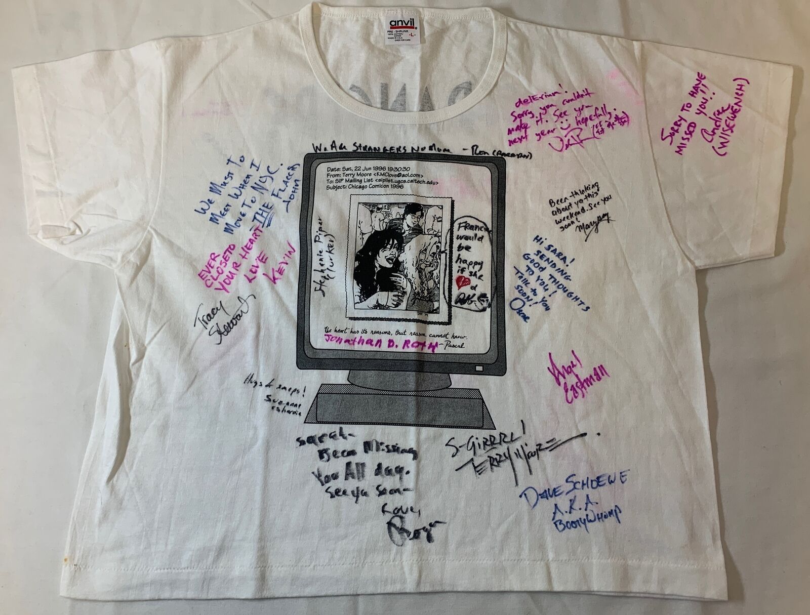 1996 STRANGERS IN PARADISE Chicago Comicon t-shirt ~ MUTIPLE SIGNATURES ~ size L