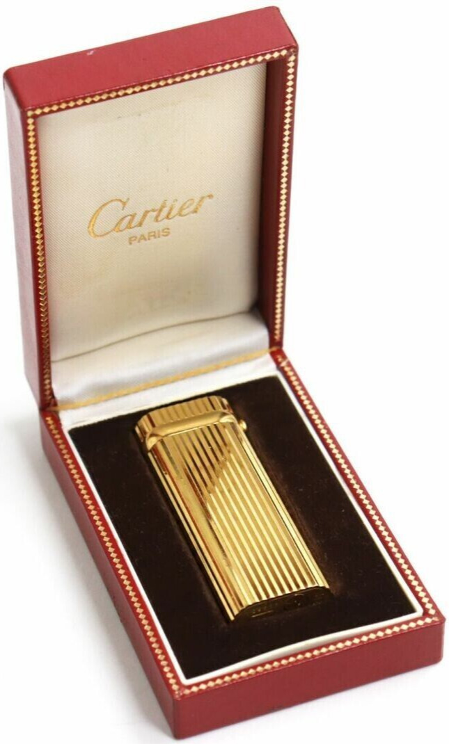 Working Cartier Gas Lighter Gold oval with box