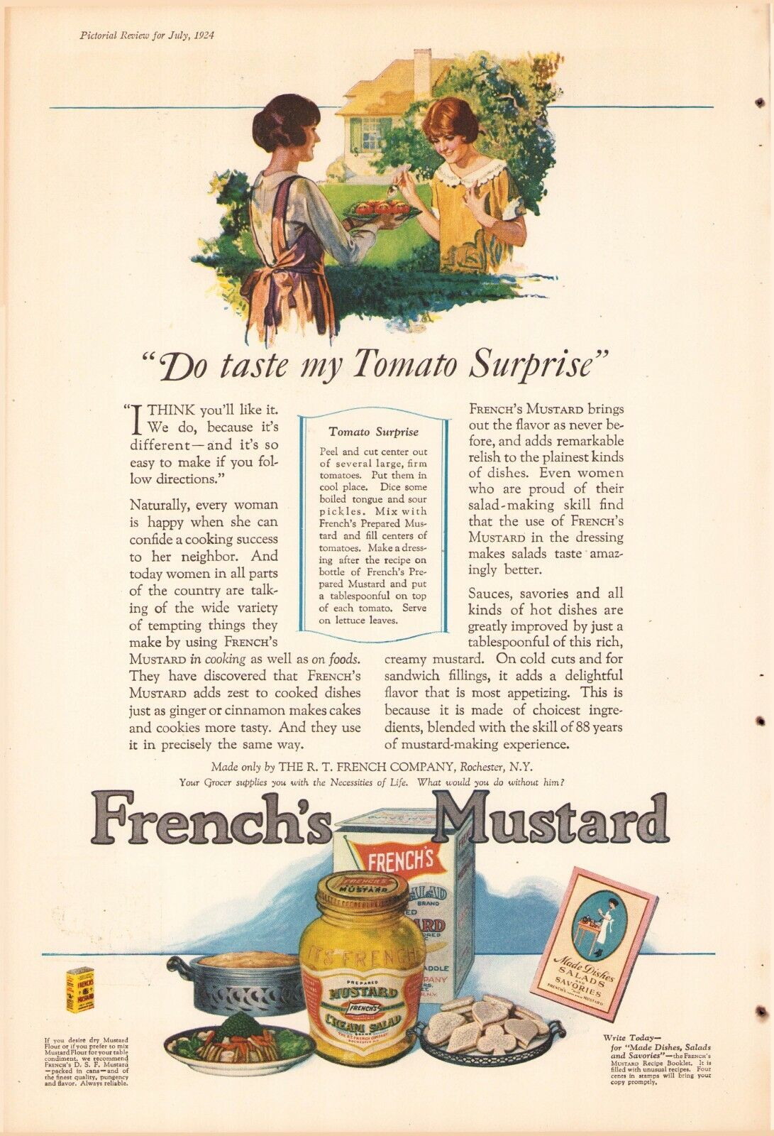 1924 FRENCH\'S MUSTARD & QUAKER PUFFED WHEAT LG FORMAT 11x15 MAGAZINE ADS