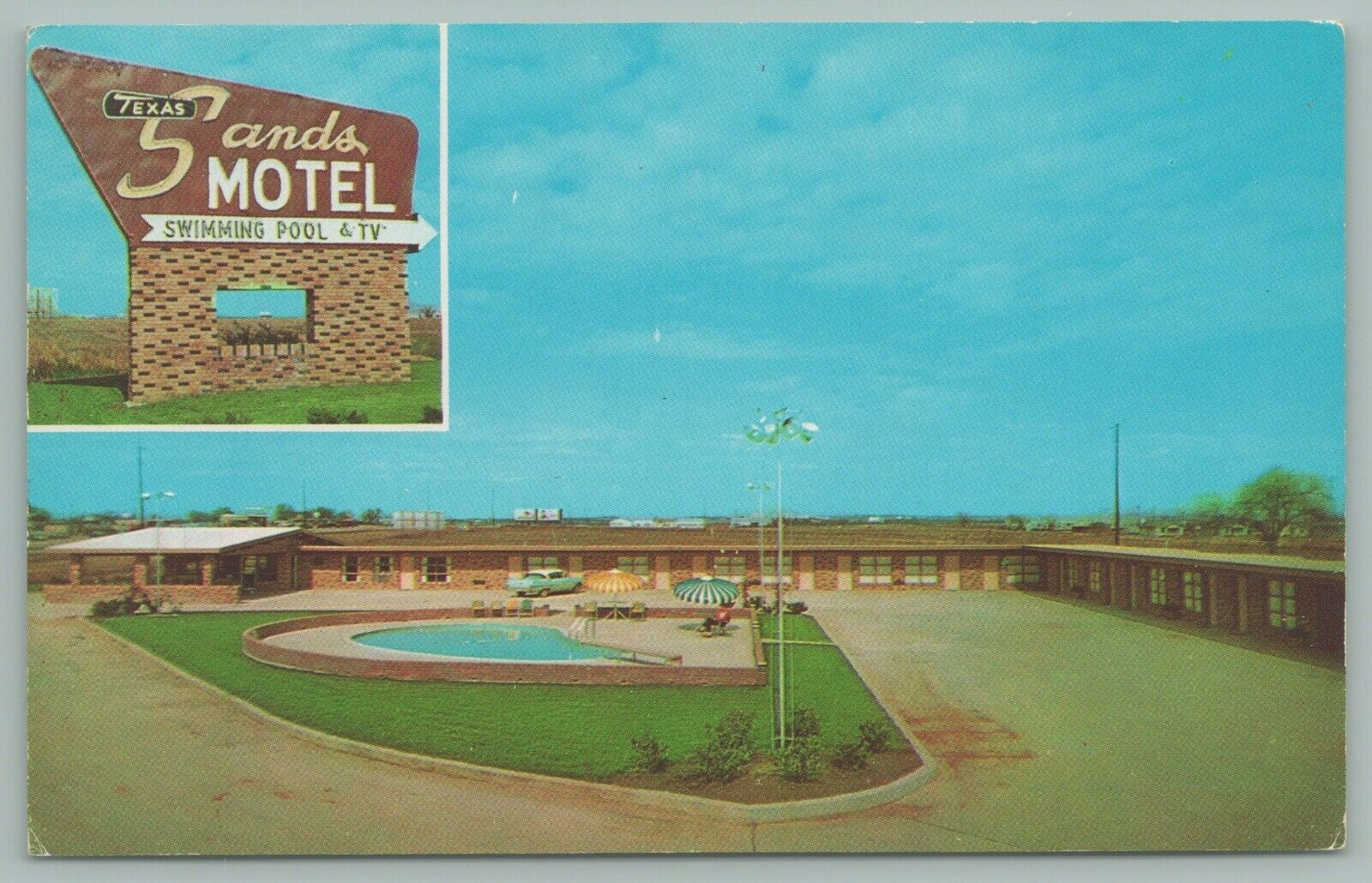 Gainesville Texas~Texas Sands Motel~US Hwy 77N~Swimming Pool~50s Car~1960s