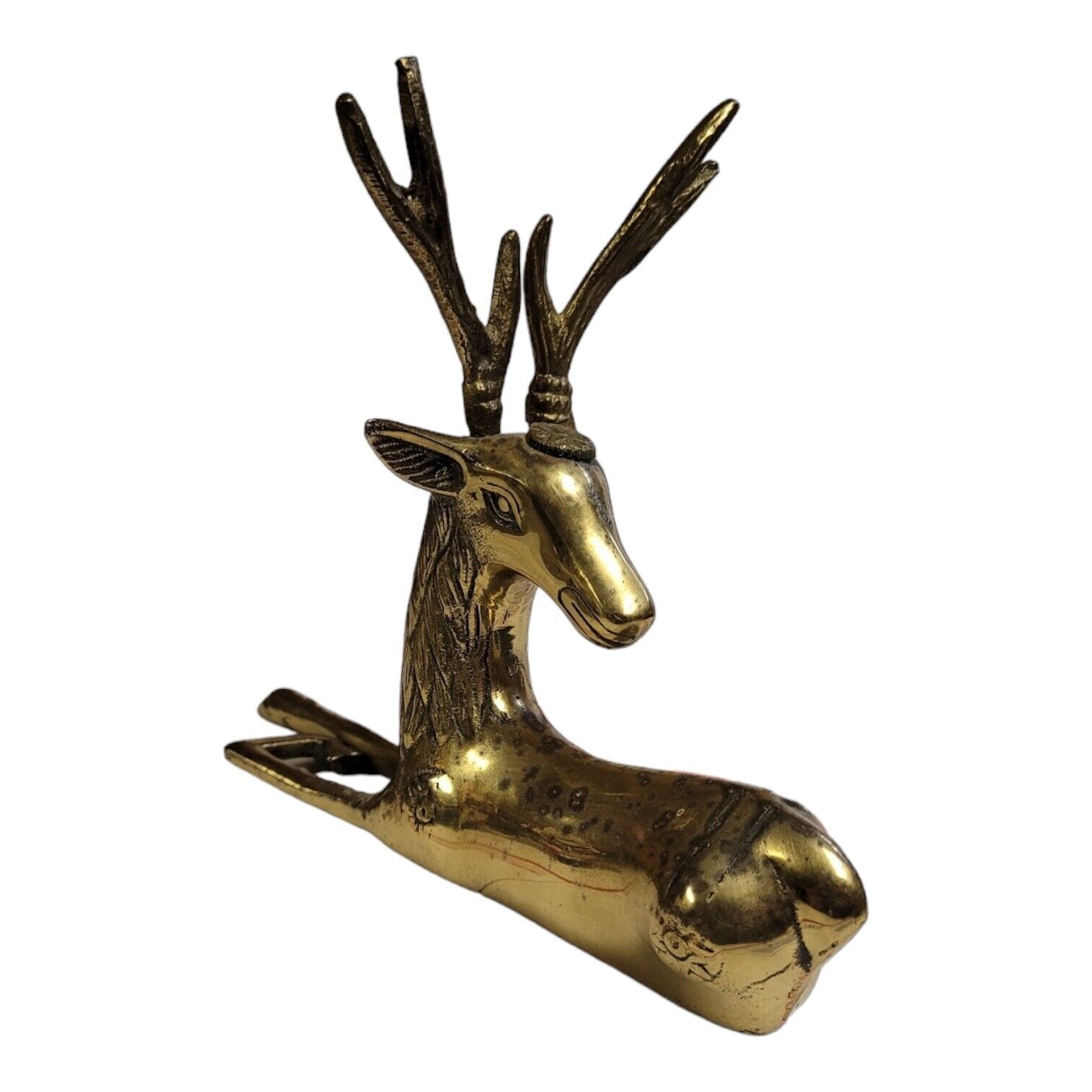 Vintage Brass Deer Figurine India Looking Backwords Ornate Animal Elk