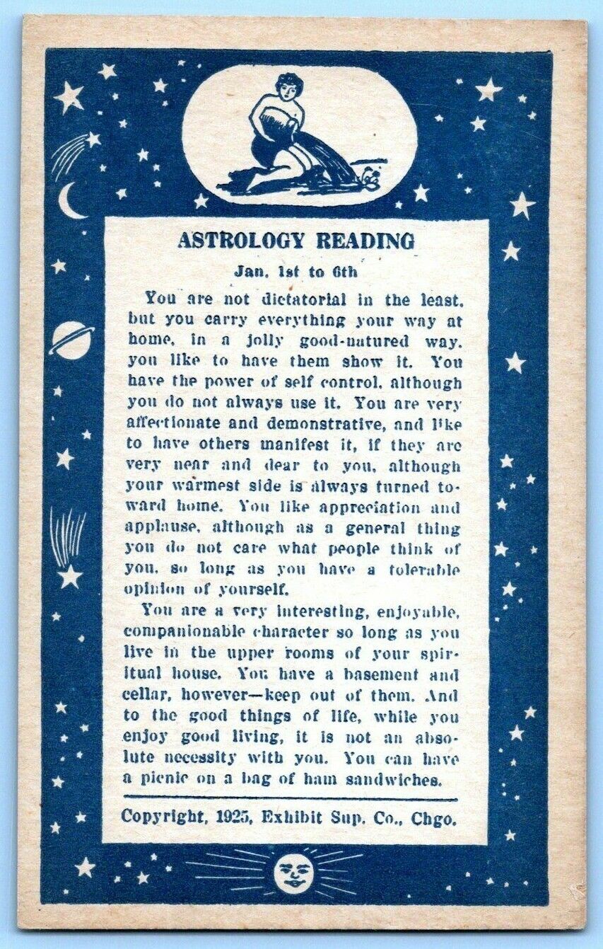 Astrology, Zodiac, Horoscope~ c1925 Exhibit Supply Arcade Card