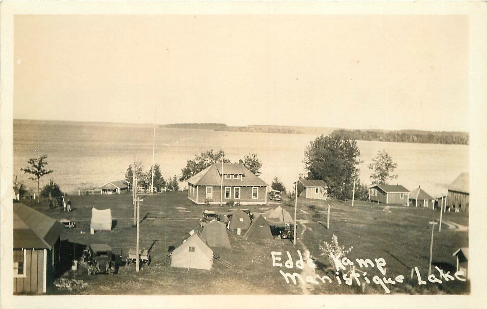 Postcard RPPC Michigan Manistique 1930s Edd's Camp occupation 23-10126