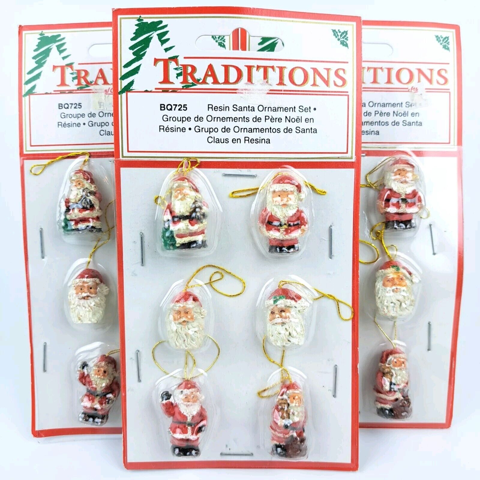 Lot Miniature Santa Christmas Tree Ornament Set (3 sets of 6 resin ornaments)