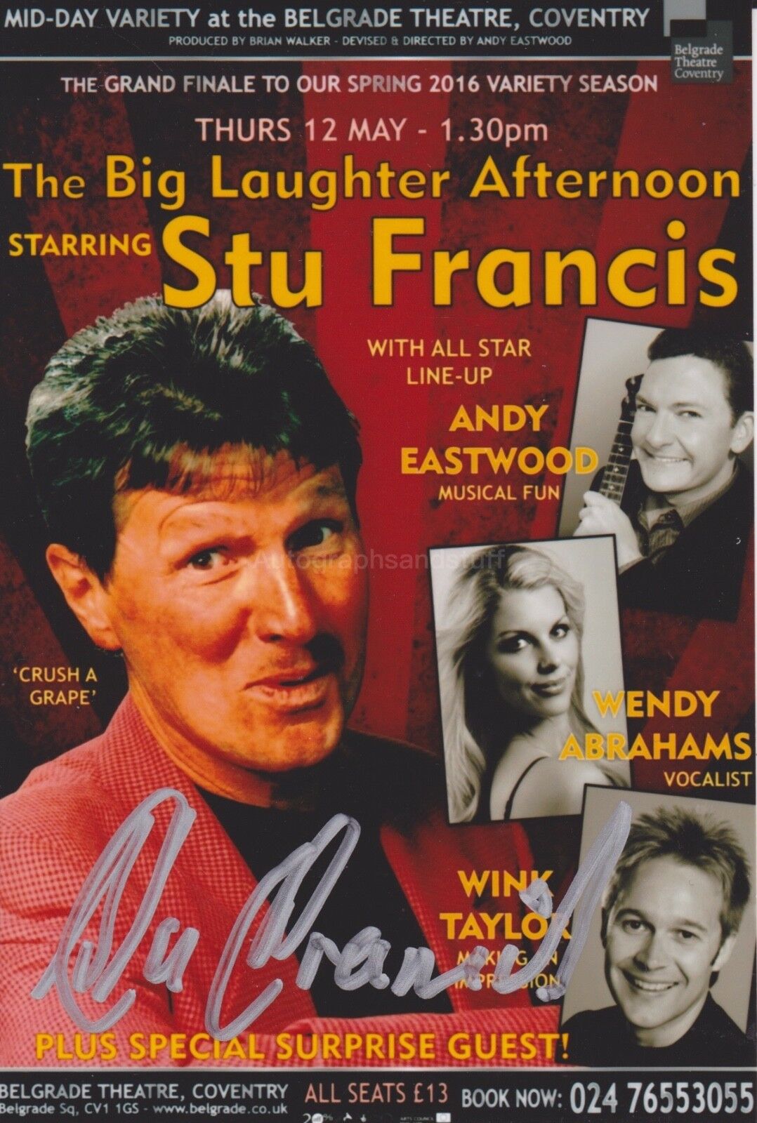 Stu Francis HAND Signed 6x4 Photo, Autograph Crackerjack I Could Crush A Grape B