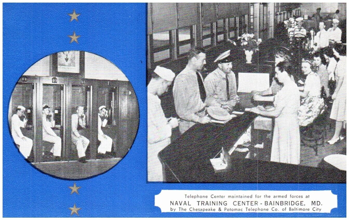 Postcard 1940\'s Navel Training Telephone Center Bainbridge MD Telephone Booths