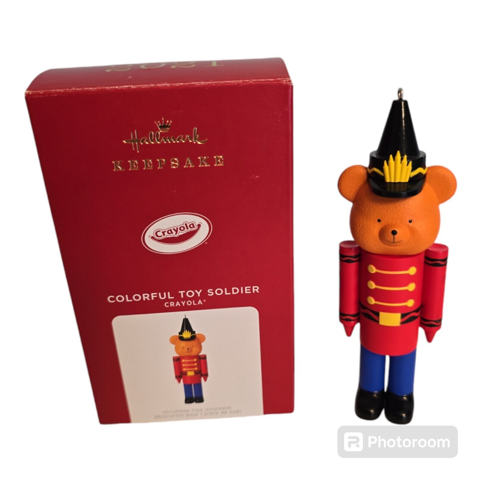 2021 Hallmark Crayola Colorful Toy Soldier Bear Christmas Ornament with Box
