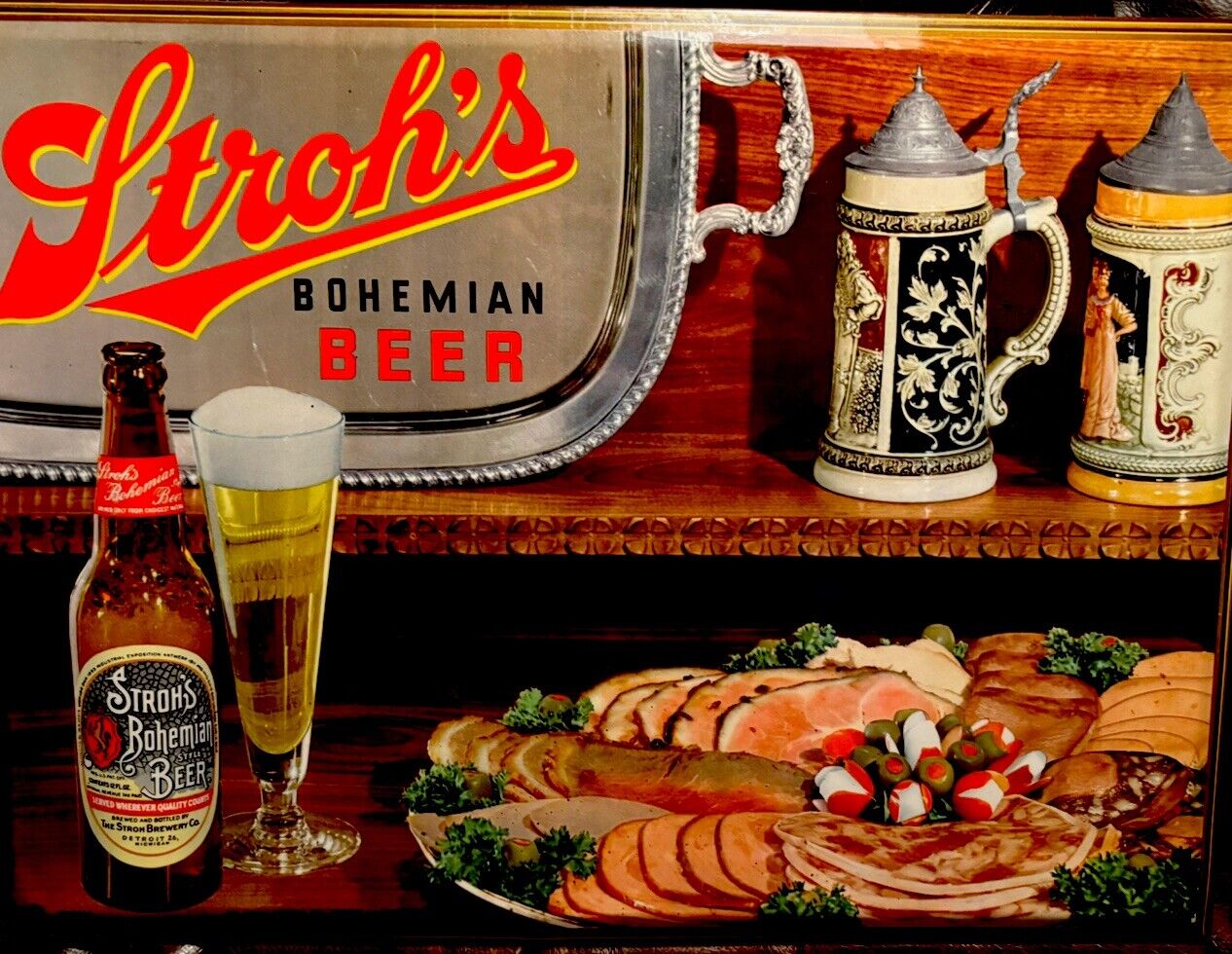 Vintage 1950’s Stroh’s beer sign Tin type over Hard cardboard-Large~Great shape