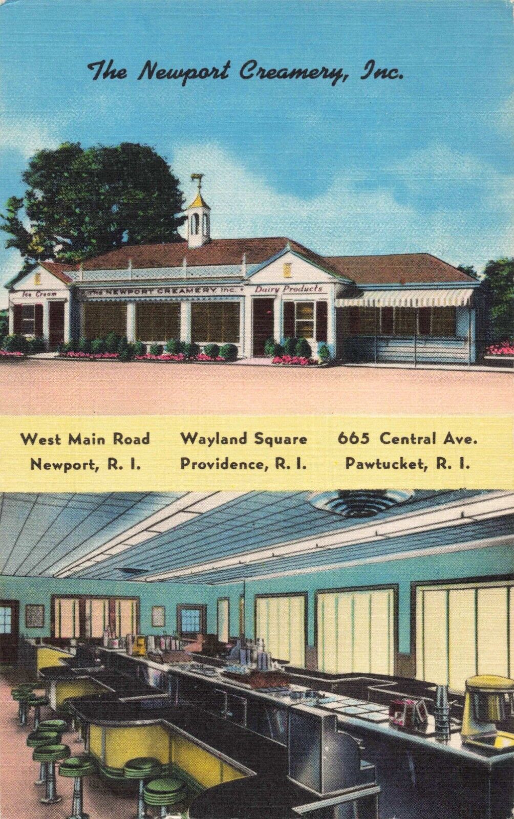 Newport Creamery Rhode Island RI Providence Pawtucket Linen c1940 Postcard