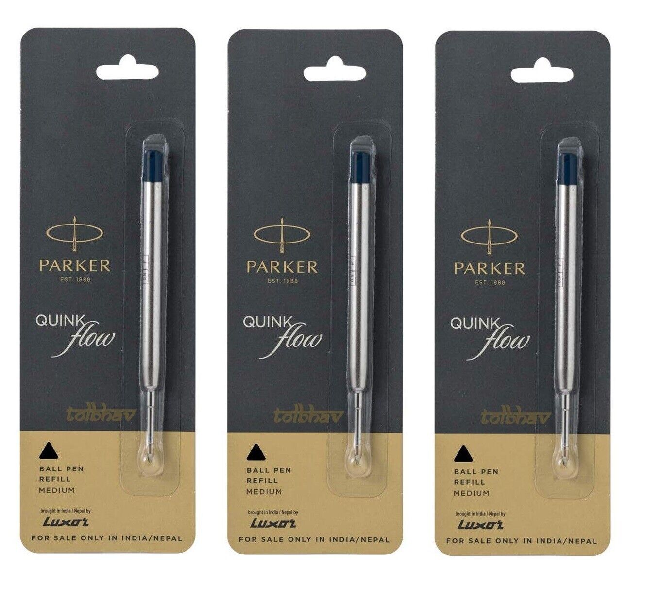 3 X Parker Quink Flow Ball Point Pen BP Refill Refills Black Ink Medium Nib New