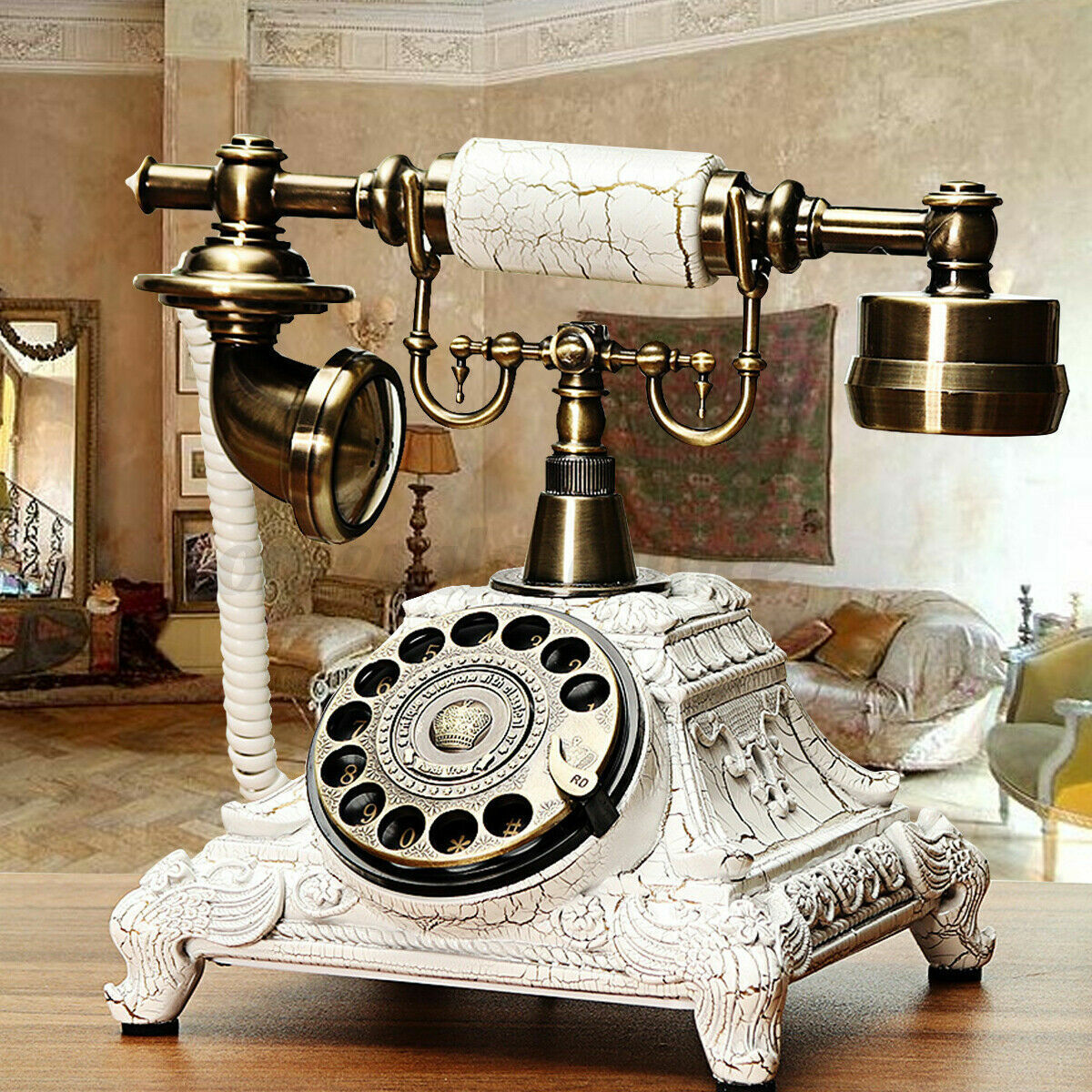 Antique European Style Old Fashioned Rotary Vintage Dial Phone Handset Telephone