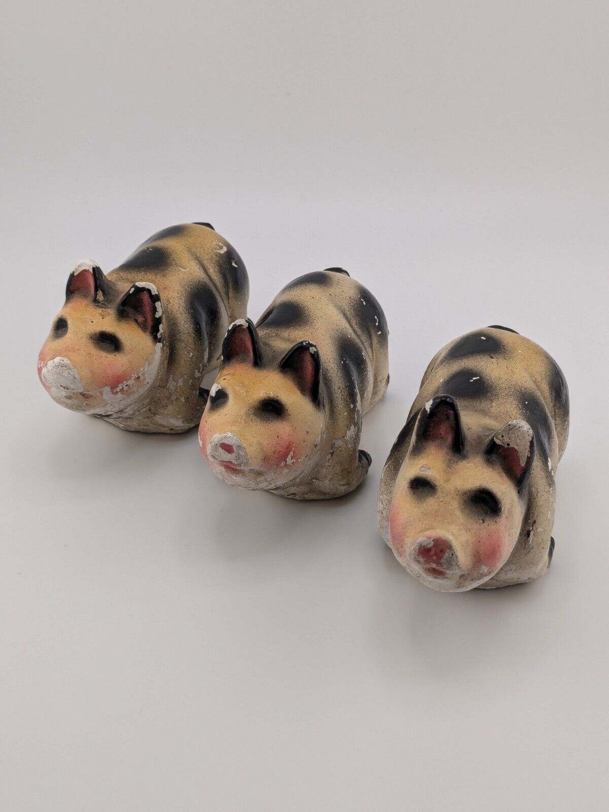 Antique Vintage Three Little Piggies Chalkware Figurines Pig Piglet
