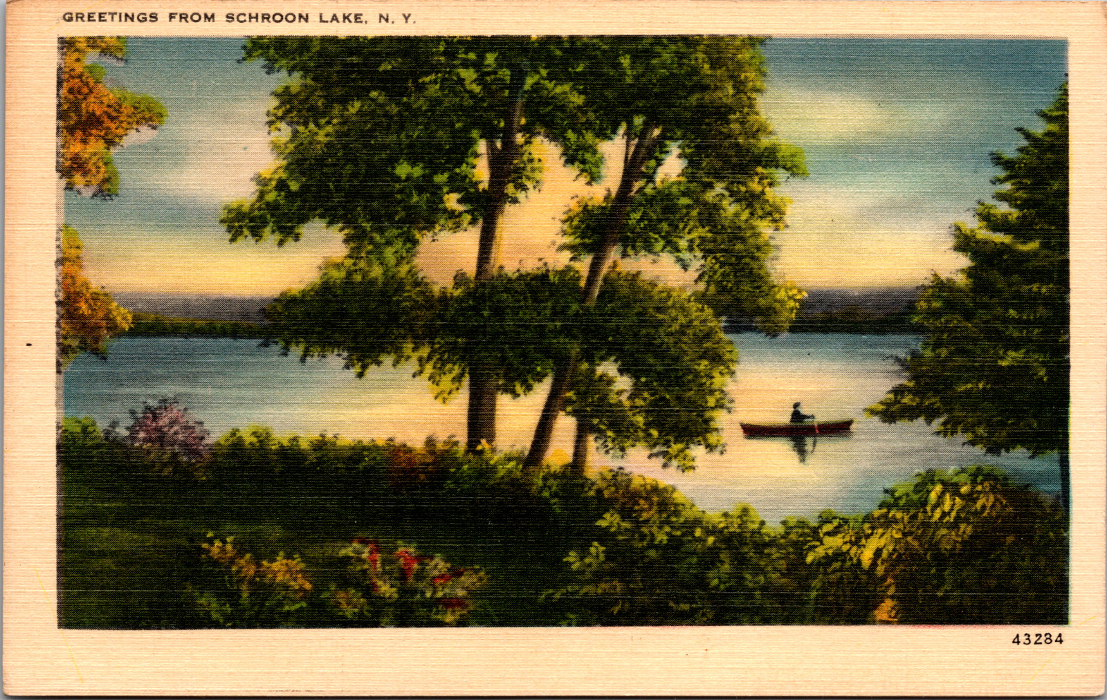 Vintage 1920s A Peaceful Boating Greeting From Schroon Lake New York NY Postcard