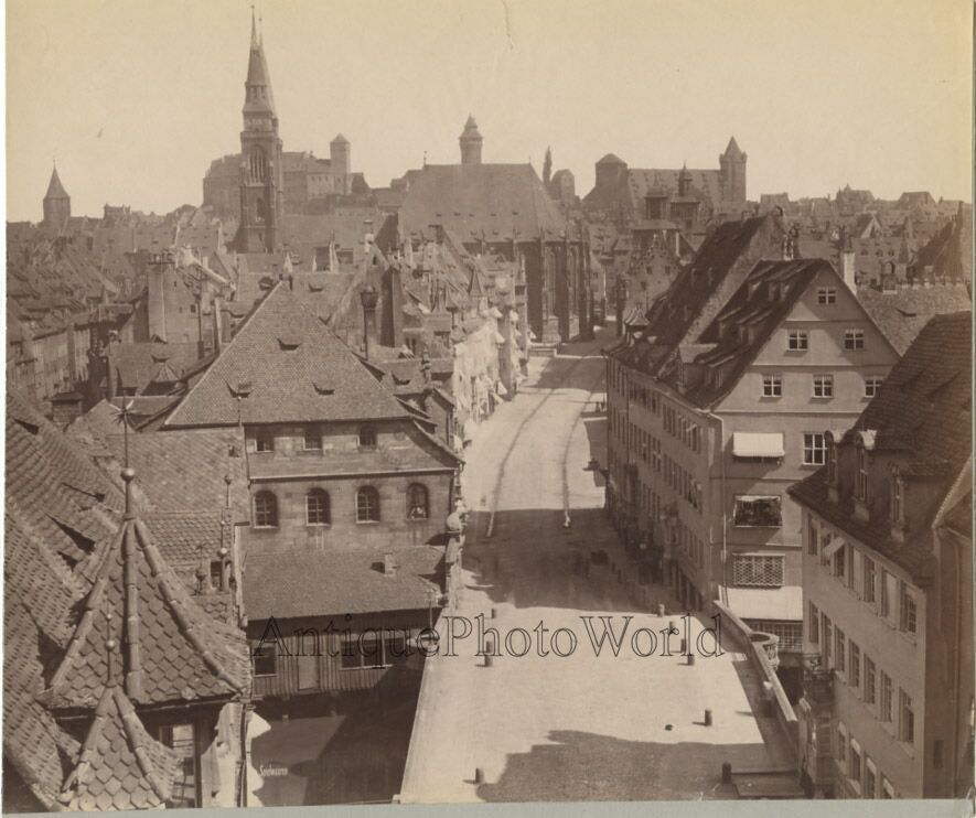 Nuremberg Germany street city view antique albumen photo by Spelwaaren