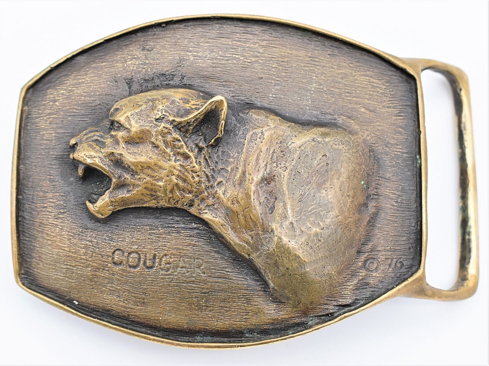 Cougar Mountain Lion Solid Bronze Shallizar Merlin Anderson Vintage Belt Buckle