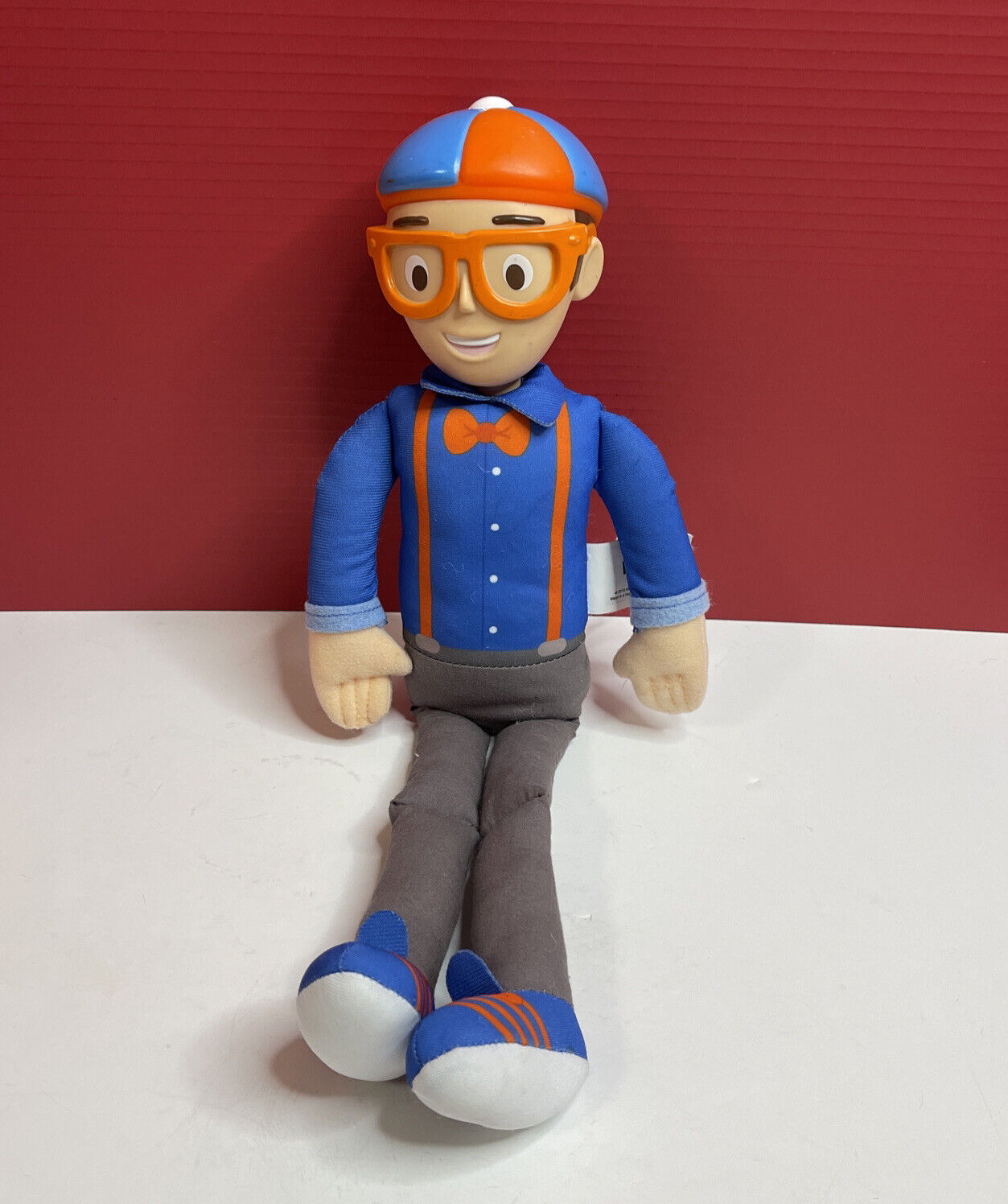 Blippi Bendable Plush Doll, 16” Tall Featuring SFX Squeeze Belly to Hear Works