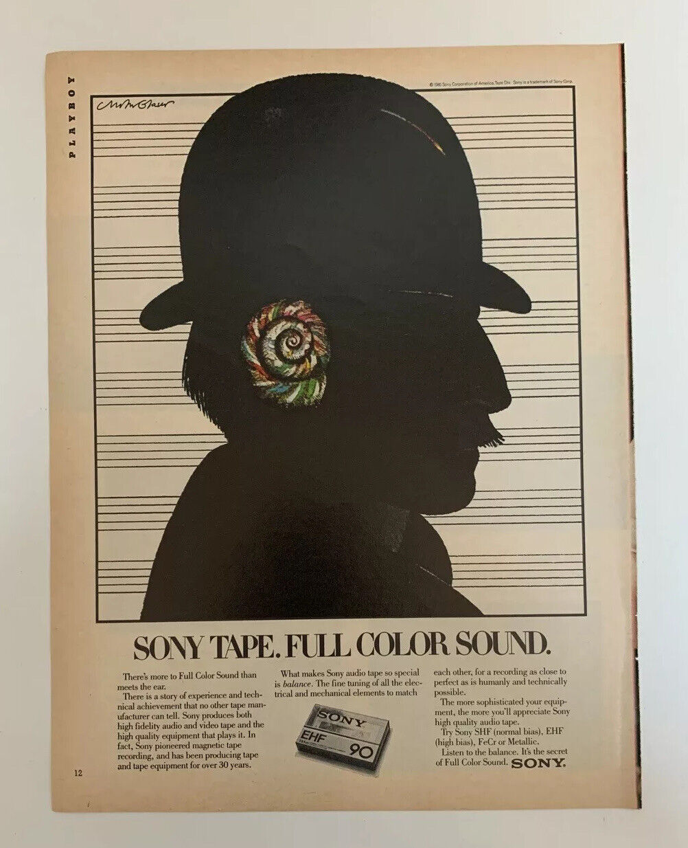 1981 Sony Cassette Recording Tape Print Ad Full Color Sound Milton Glaser Art