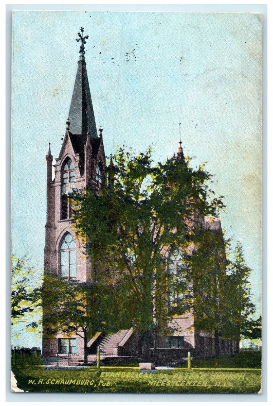 1908 Evangelical St. Peters Church Chapel Miles Center Illinois Vintage Postcard