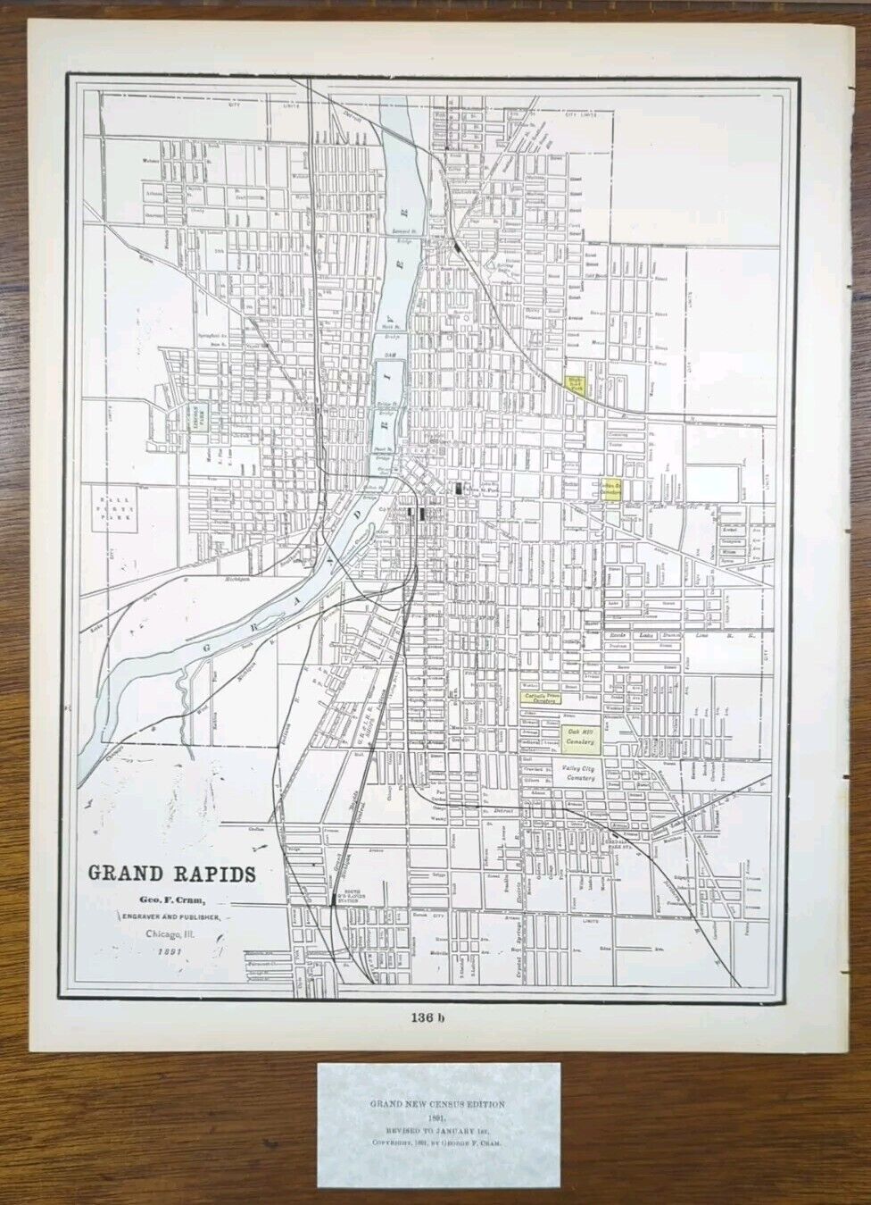 Vintage 1891 GRAND RAPIDS MICHIGAN Map 11x14