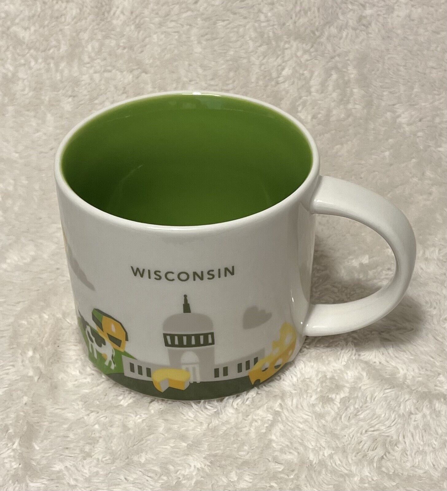 STARBUCKS WISCONSIN Coffee Mug 14 oz You Are Here Collection Green Cows