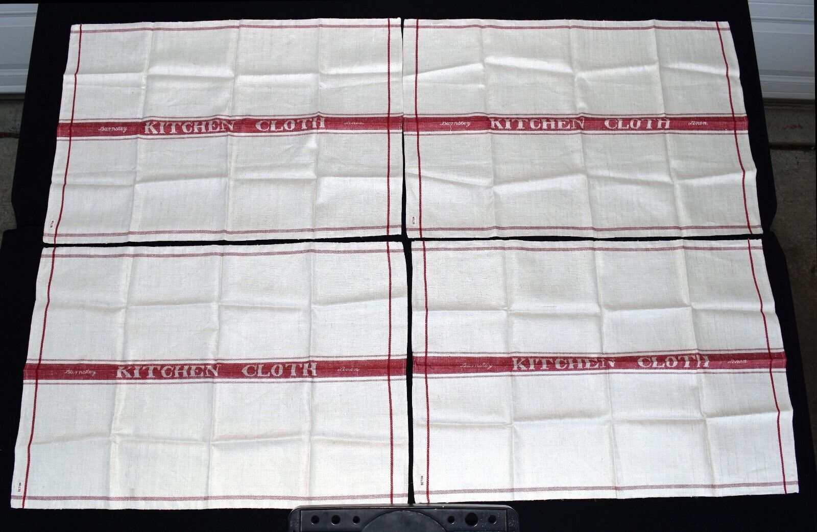 4 Vtg Barnsley Seton Ecru Red Stripe Kitchen Cloth Linen Hand Towels 22.5 x 33
