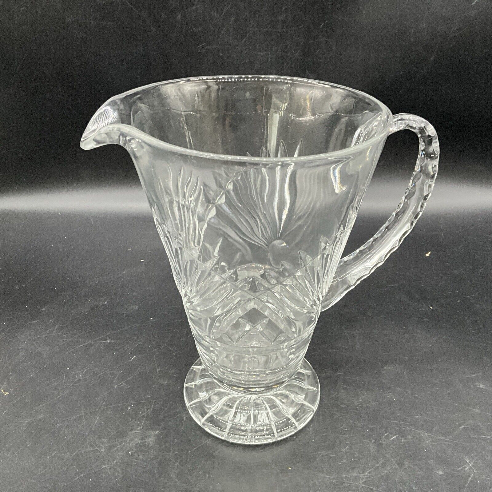 VTG EAPG Large And Heavy Clear Glass Pitcher With Fan Design