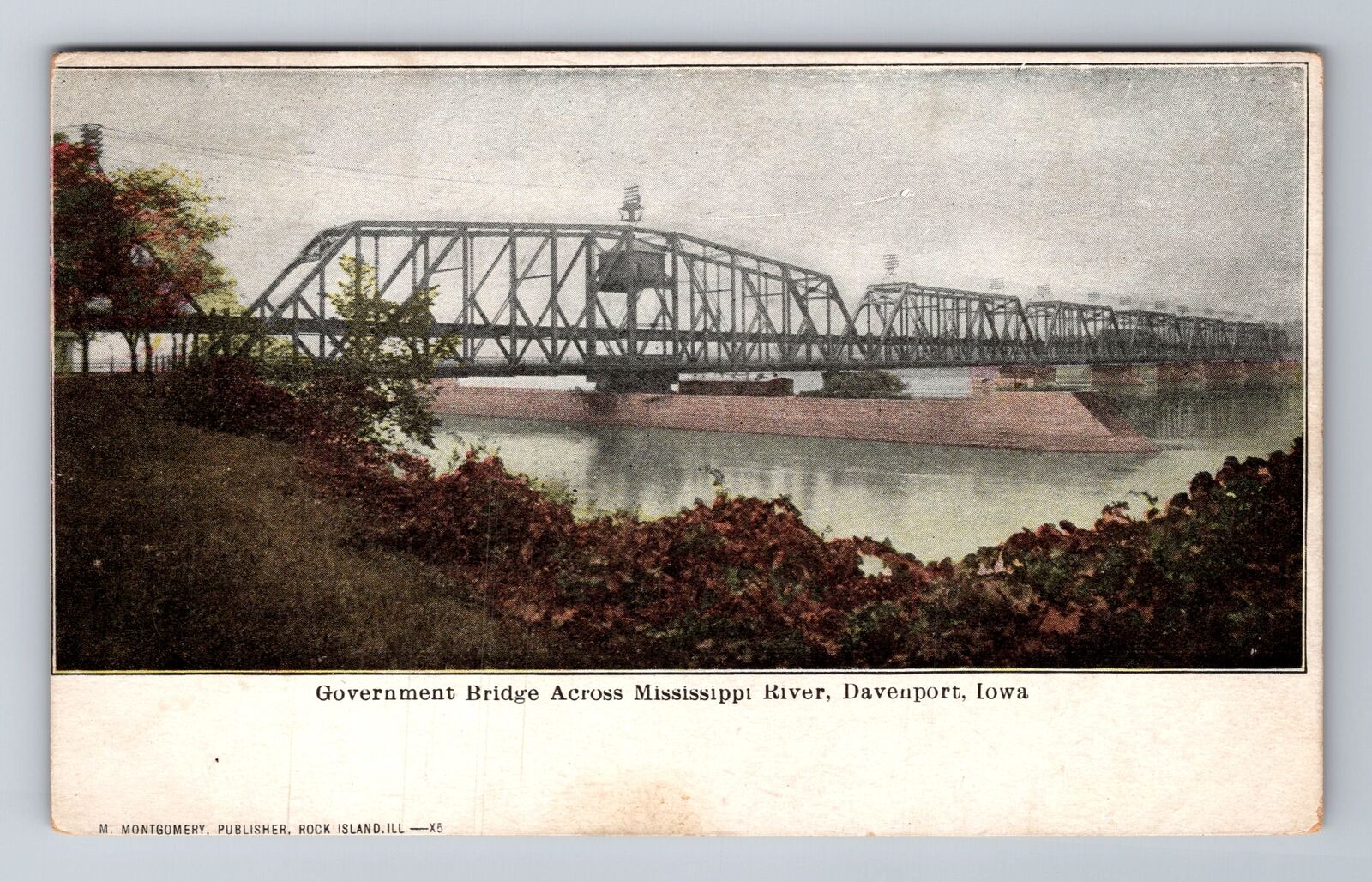Davenport IA-Iowa, Government Bridge, Mississippi River, Vintage c1912 Postcard