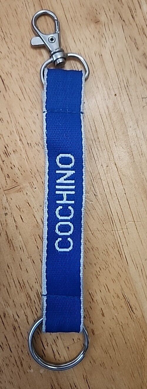 Cochino PIG Embroidered Name Strap Key Ring, Keychain with Clasp (Blue & WHITE)