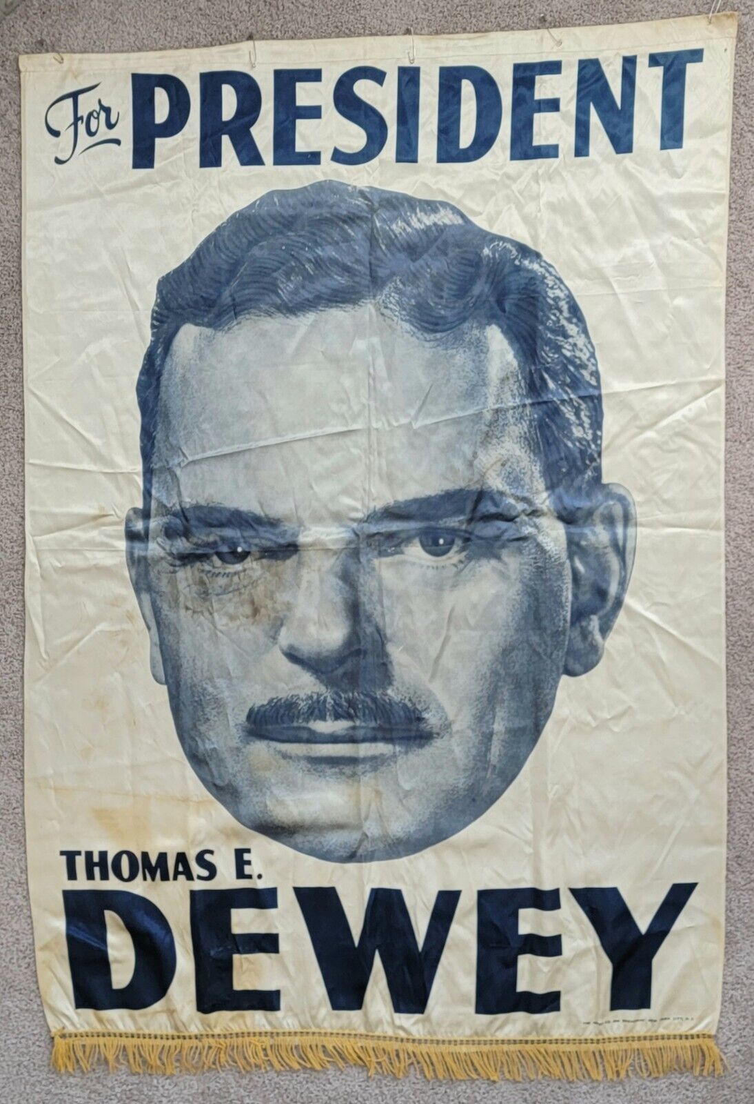 GIANT Original 1948 Thomas E. DEWEY For PRESIDENT Campaign Banner Governor of NY