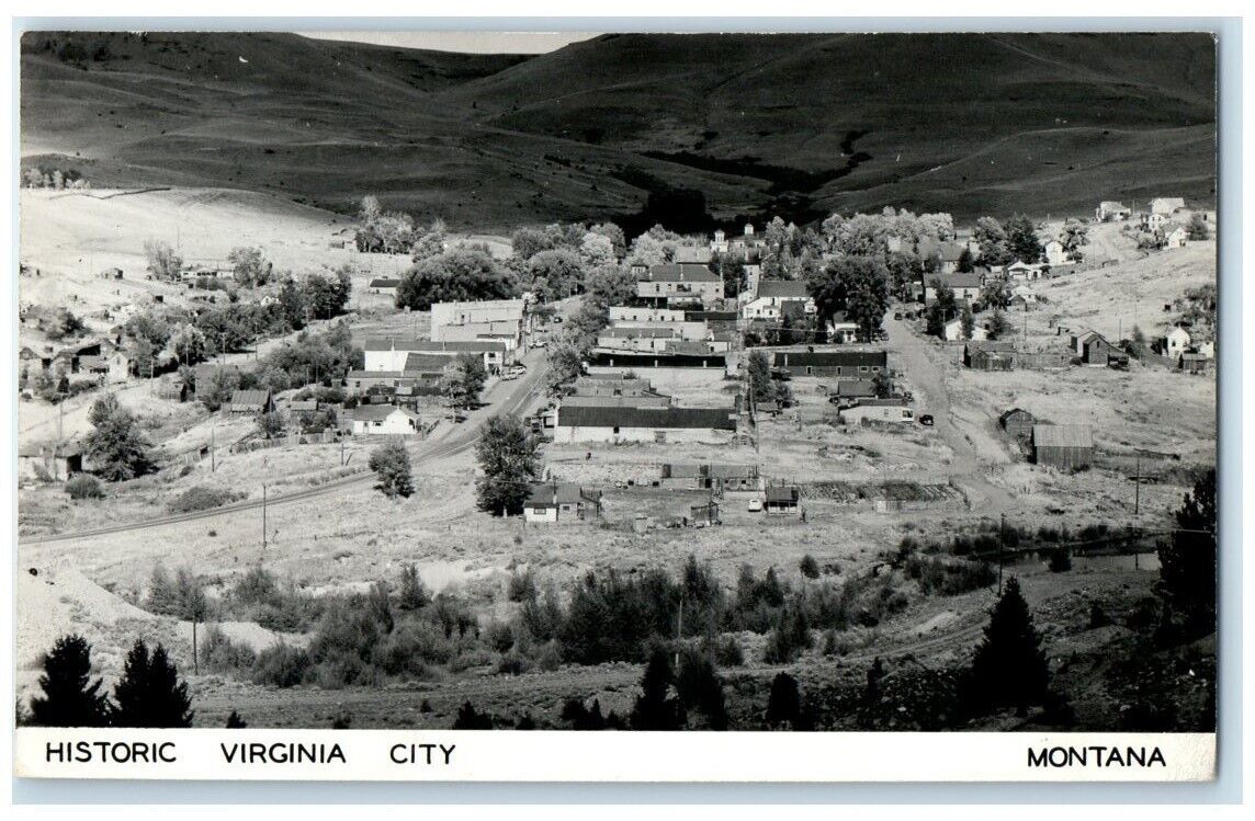 c1940's Historic Virginia City Birds Eye View Montana MT RPPC Photo Postcard