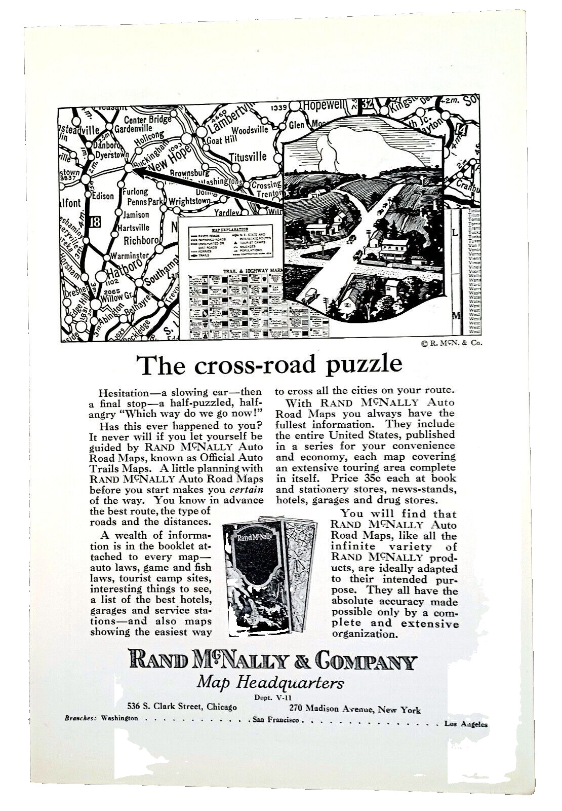 1925 Rand McNally & Co Auto Road Maps Vintage Print Ad The Cross Road Puzzle