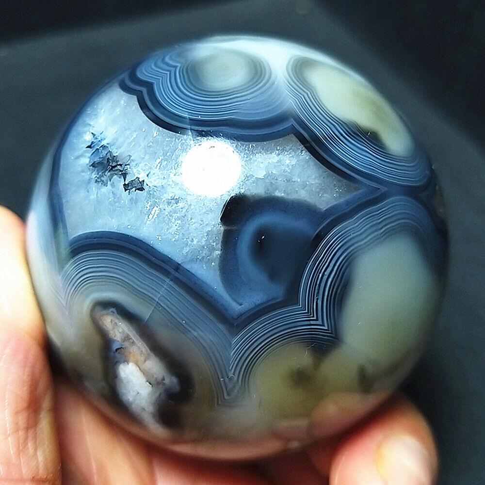 RARE 312G 61MM Natural Polished Black Cherry Blossoms Agate Crystal  Ball A1932