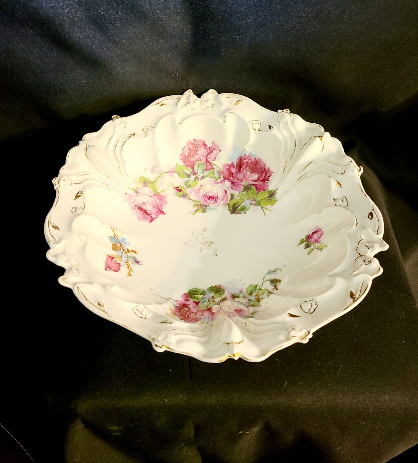 Antique Bavarian Porcelain Large Floral Serving Bowl