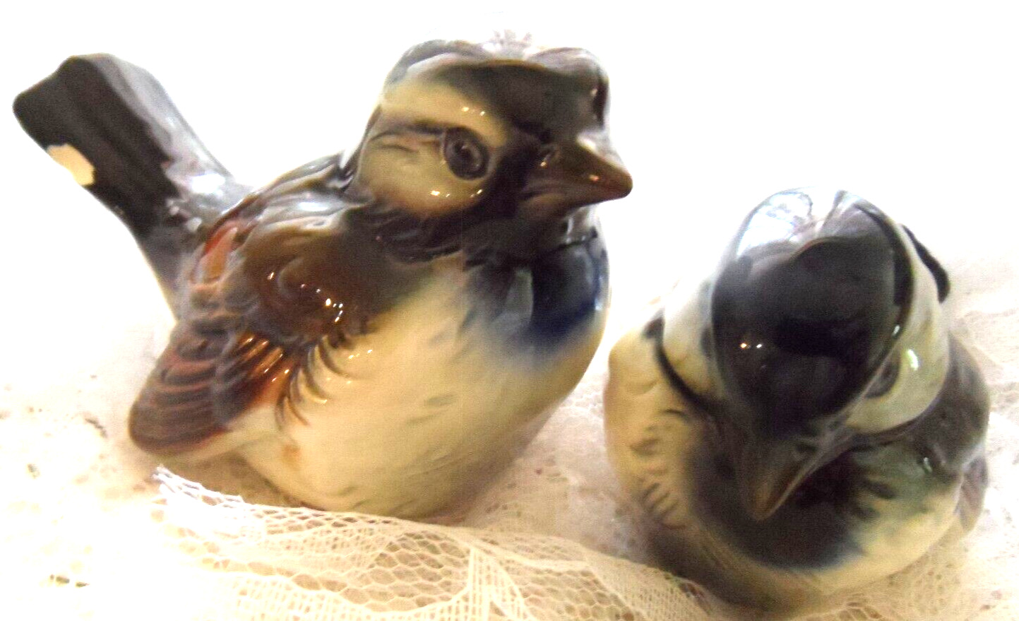 Vintage Goebel Figurines - TWO PORCELAIN SPARROW BIRDS - W. GERMANY