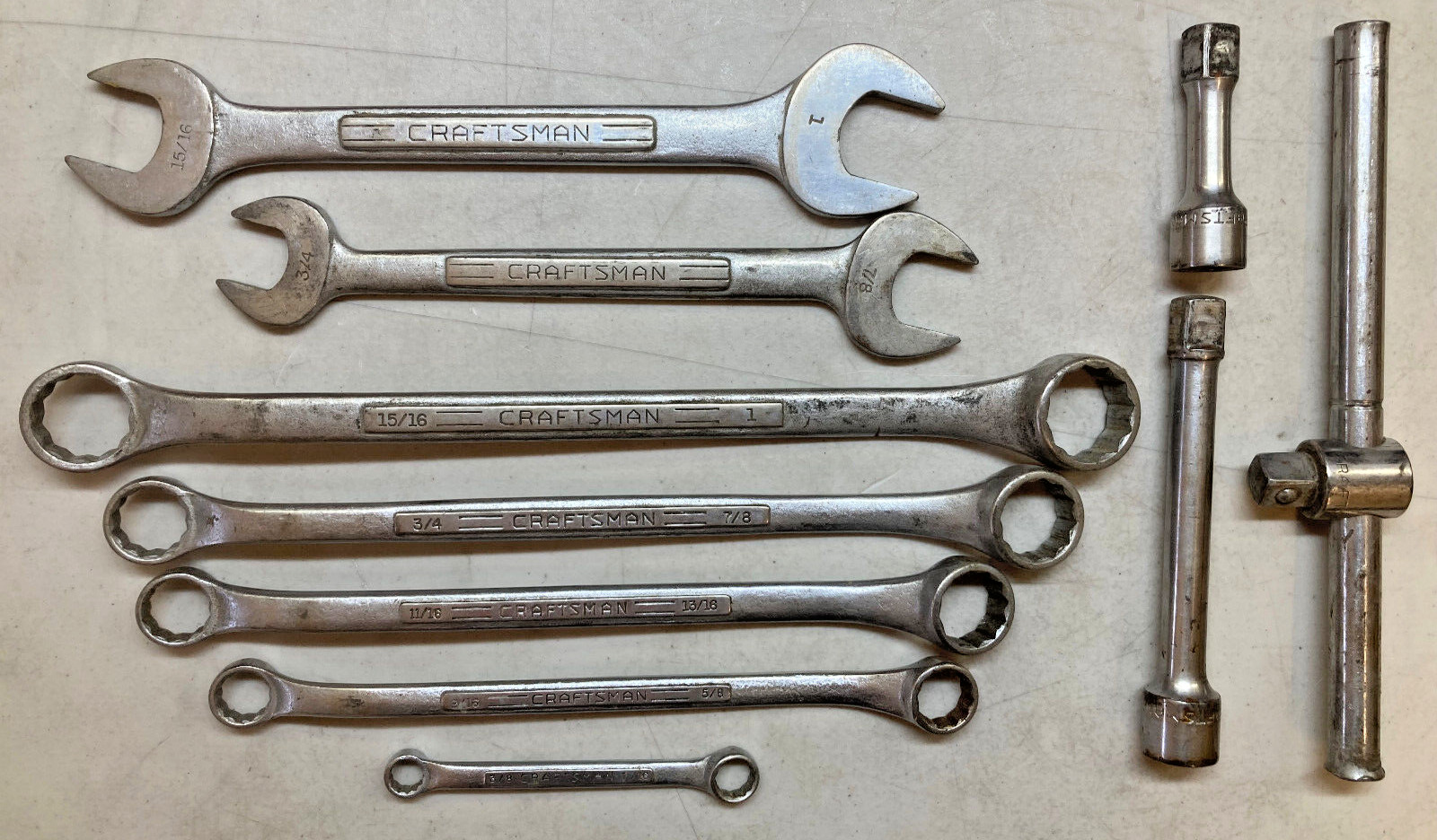 Genuine Craftsman Vintage Lot of 10 Wrenches and Extensions